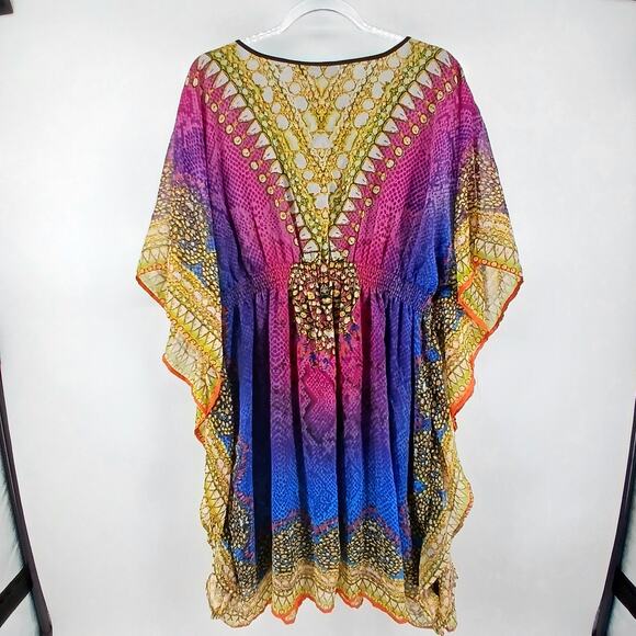 Speed Control NY Multi Color Print Kaftan Dress Womens MD Y2K Boho Vacation Swim - Picture 5 of 8